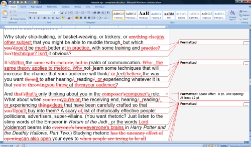 Screenshot of Microsoft Word's compare documents feature